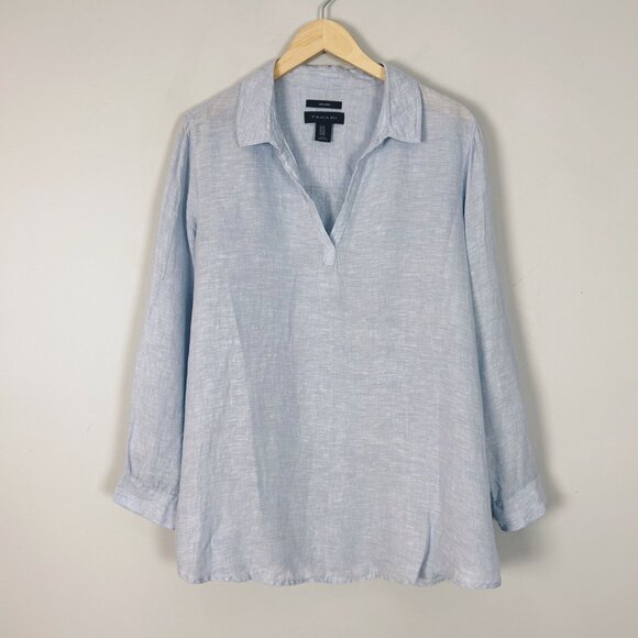 Tahari Blue 100% Linen Collared Pullover Top Beach Coastal Size 1X Women's - Picture 1 of 4